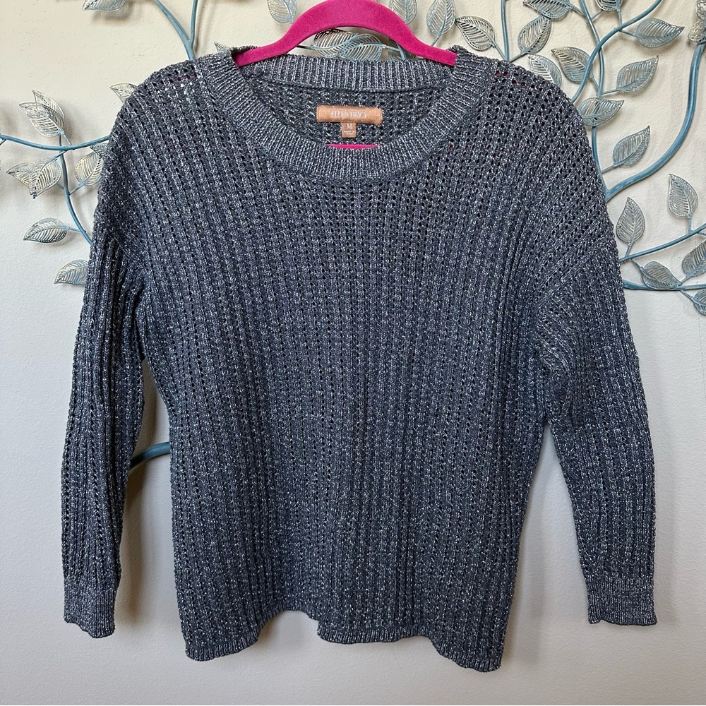 Ellen Tracy black & silver metallic crewneck sweater M